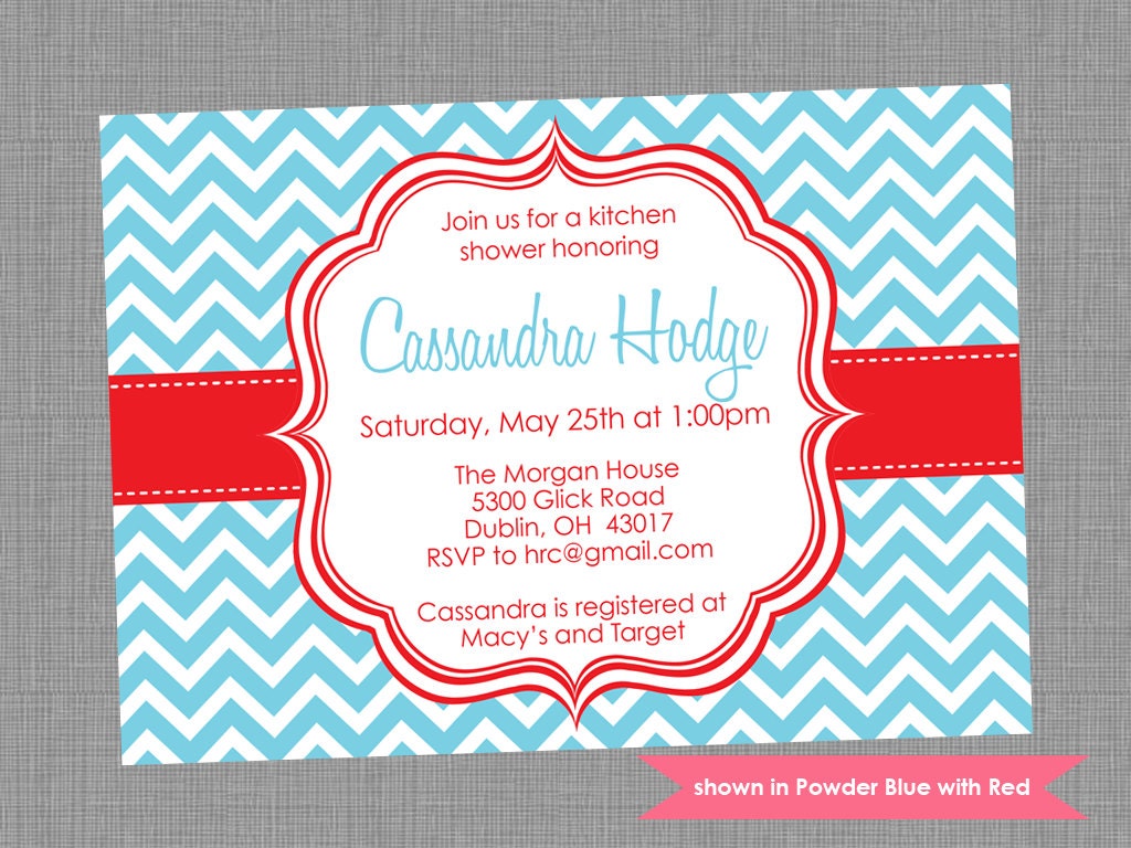 Printable Kitchen Shower Invitation - Shower Themed Chevron Invite - Colors and Text Customizable Il_170x135