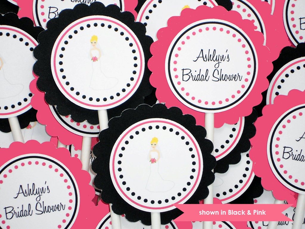 Bride Cupcake Toppers - Personalized Bridal Shower Decorations - Colors and Dress Style Customizable Il_570xn