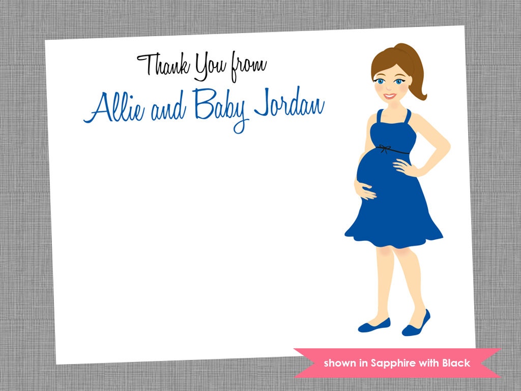 Baby Shower Thank You Note Cards - Personalized Mom-to-Be Printed Note Card Set - Colors Customizable Il_570xn