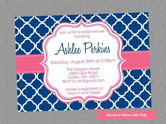 Bridal Shower Invitation - Printable Shower Themed Quatrefoil Invite - Colors and Text Customizable Il_570xn