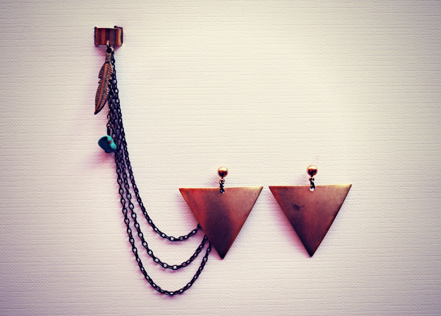 arrowhead ear cuff earrings, chains ear cuff, feather ear cuff, arrow head earrings, tribal earrings