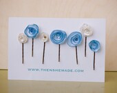 Blue and White Flower Hair Accessories Bobby Pins