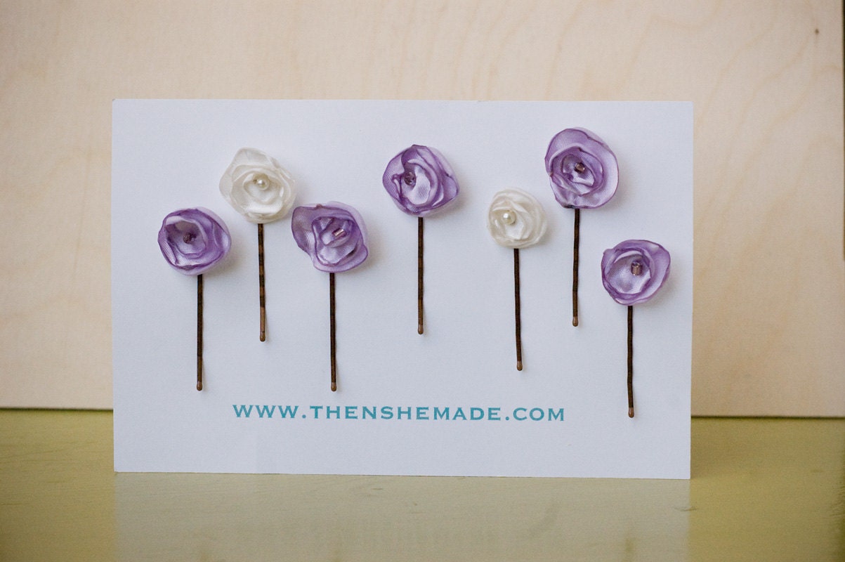 Lavender and White Flower Hair Accessories Bobby Pins
