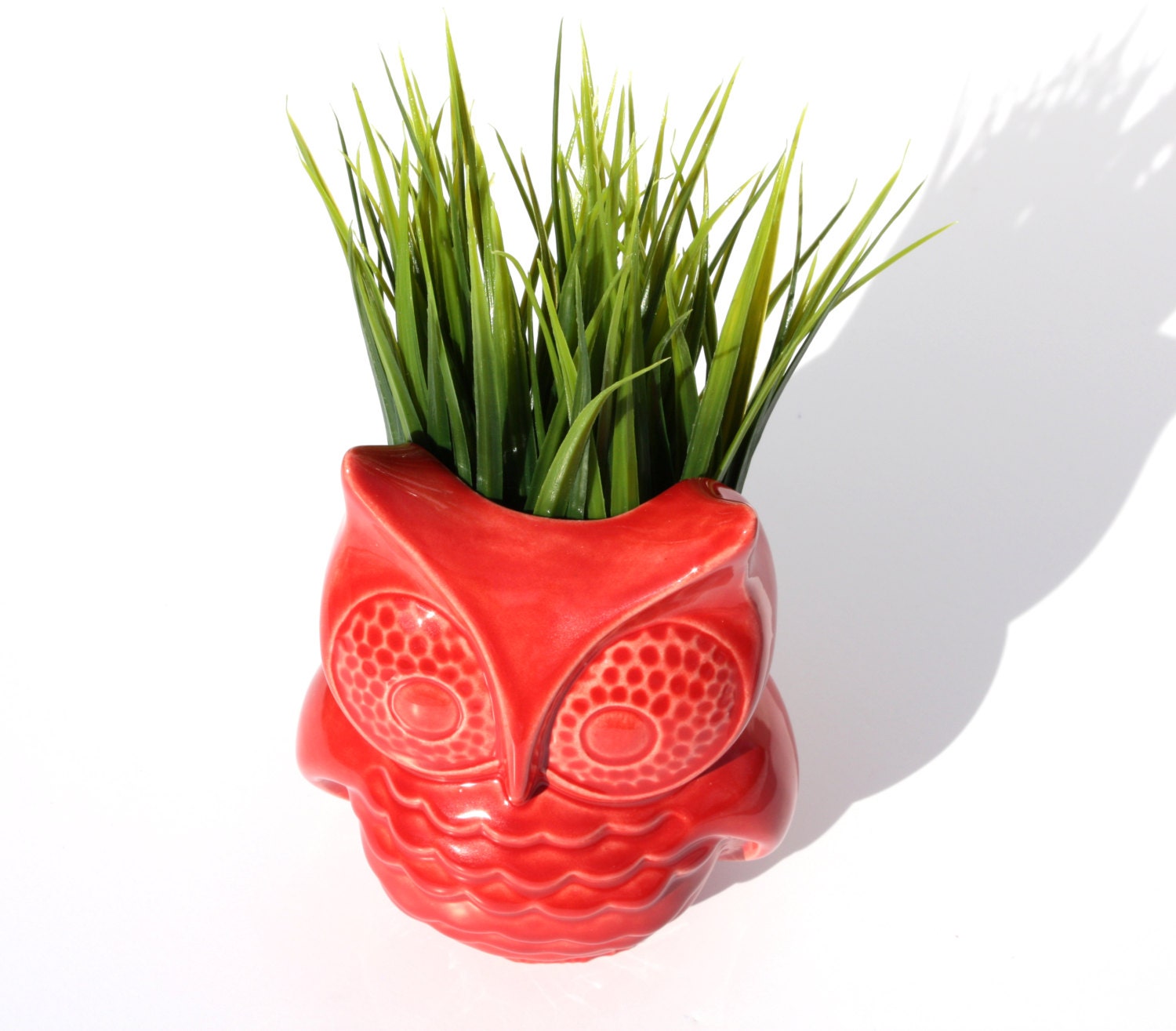 Ceramic Owl Planter, Vintage 1960's Design - Cranberry Red Glaze, READY TO SHIP