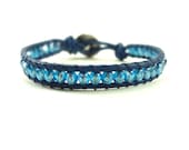 Capri Blue Wrap Bracelet by Wrapology- czech glass on navy leather