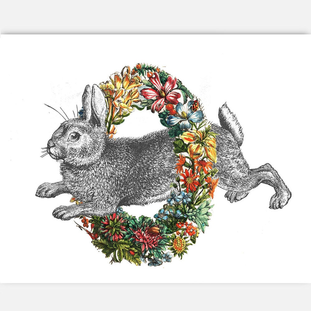 Happy  Rabbit , EASTER Rabbit - ART Print 8 x 10"