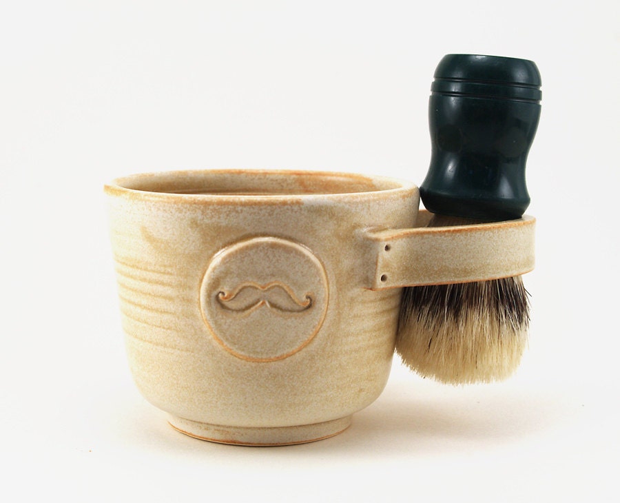 Shaving Mug with a Mustache, Cream Shaving Bowl, Great Gift for Men, Fathers Day Gift, Unique Pottery Shave Mug by MiriHardyPottery