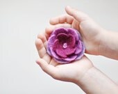 Ready to ship - Felted flower brooch - Plum, orchid, dark red colors - Handmade jewerly brooch for woman - Beautiful gift