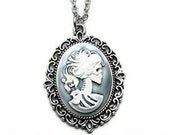 Hazy Grey Ghost Lolita Skeleton Necklace, Cameo Pendant, Skull, Gothic, Lady