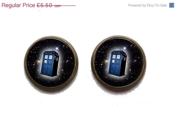 ON SALE Dr Who Tardis Earrings, Blue Phonebox Earrings, Earrings Studs, Geekery