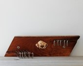 Vintage wood tie rack / retro for Dad / man cave / urban cowboy / buffalo / bison / home decor / wall decor / retro for him / golden brown