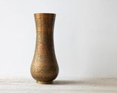 Vintage boho etched brass vase / global style home decor / eclectic / gypsy style / ornamental / tribal style brass vase / Eastern style