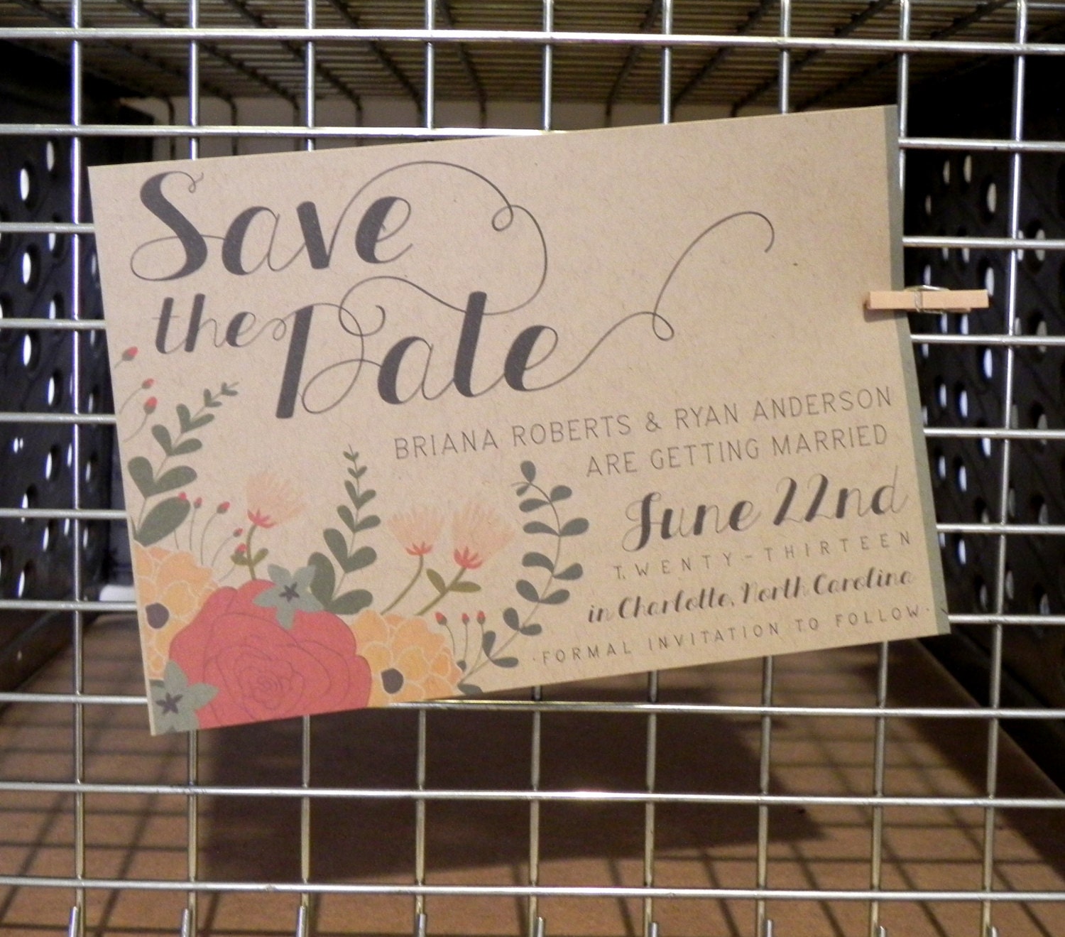 Floral Save the Date / Kraft / Summer / Recycled Wedding Suite / Rehearsal Dinner / Flowers / Party / Printed Invitation / Custom Design