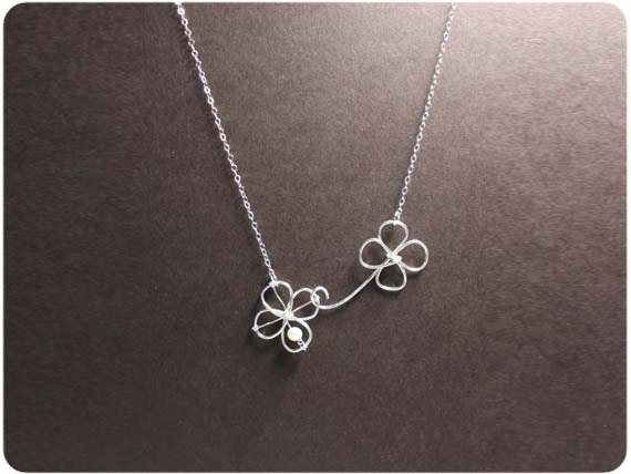 Four Leaf Clover necklace- Sterling Silver Necklace, w/ Fresh Water Pearl, Fresh Water Pearl Necklace