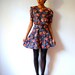 RESERVED Vtg Retro Orange Floral Printed Navy Belted Dress