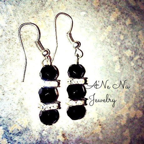 Earrings " Safe "  Genuine Semi-Precious Gemstone Faceted Azabache