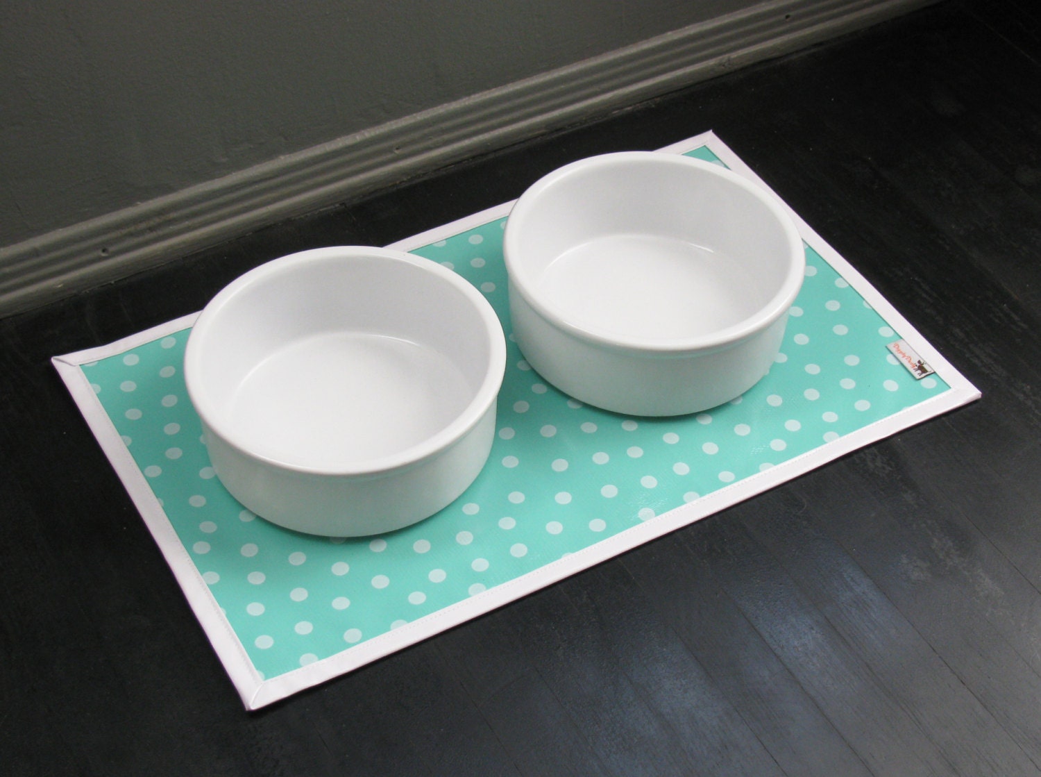 Turquoise Dot with White Border Water Proof Pet Placemat