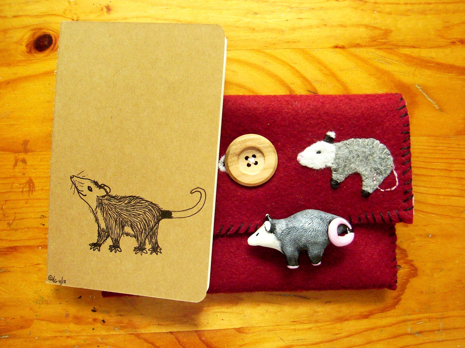 Possum Gift Set - Possum Felt Wallet - Possum Moleskine Journal - Possum Totem