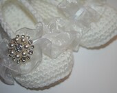 Boutique crochet Baby shoes booties slippers ballet slippers baby girl white baby girl christening dedication