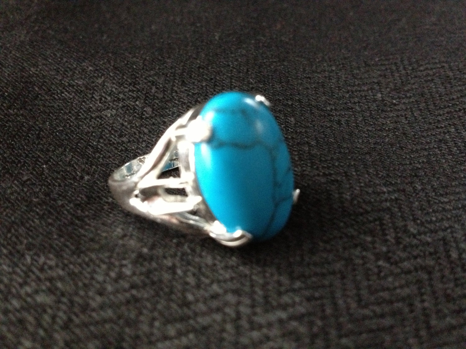Sterling silver turquoise ring size 6 13X18 cabochon 925