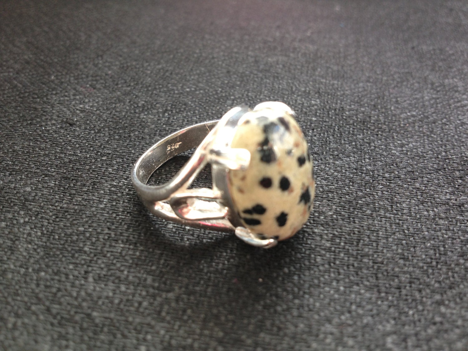 Dalmatian Jasper ring in 925 Sterling Silver 13X18 mm cabochon size 6,7,8