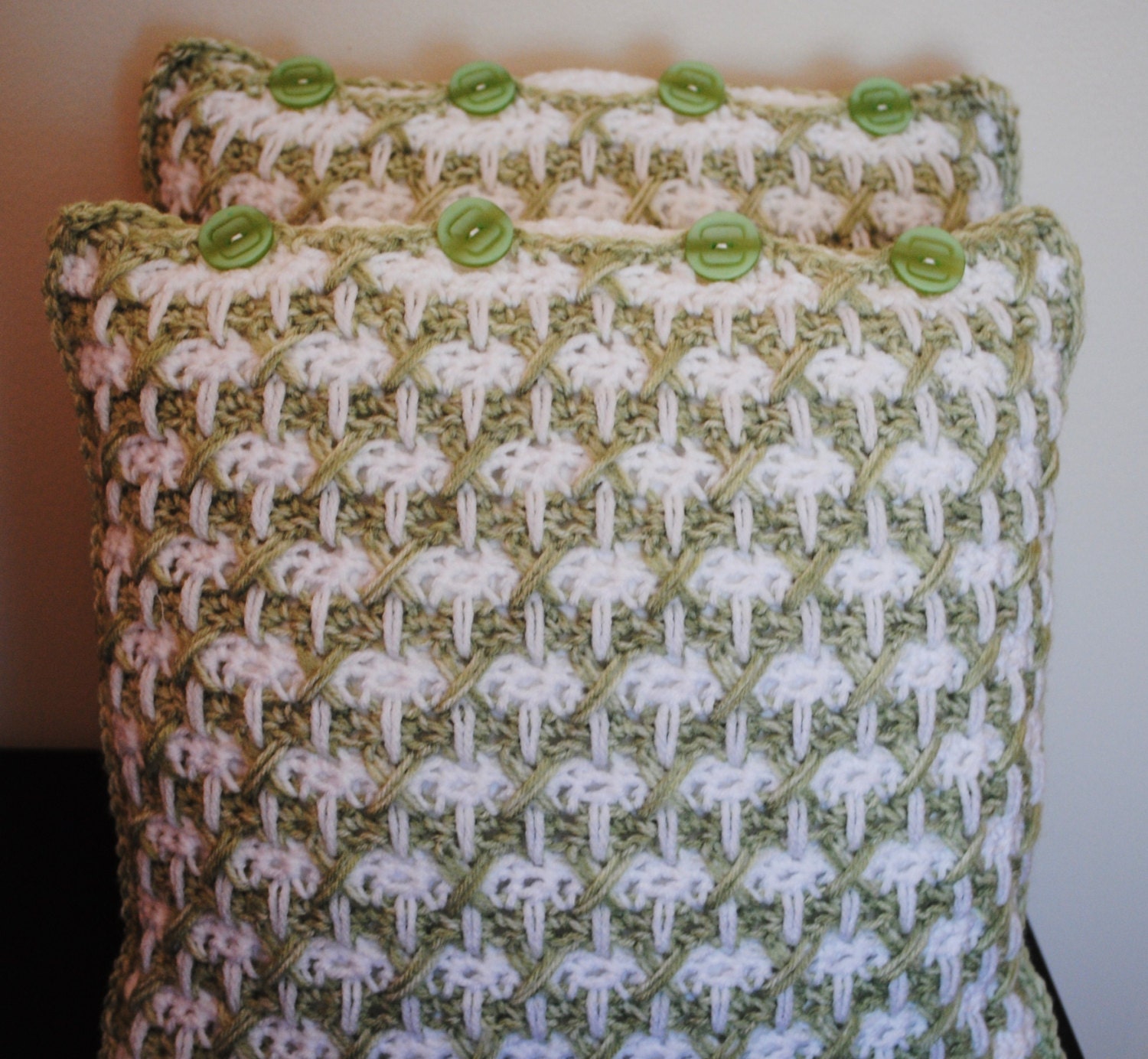 lime green crochet removable 16" pillow covers