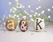 Any 3 Initial Letter with Magnet, Monogram, A and K, Beach Stones, Personal Gift Idea, Beach Pebbles by HappyEmotions
