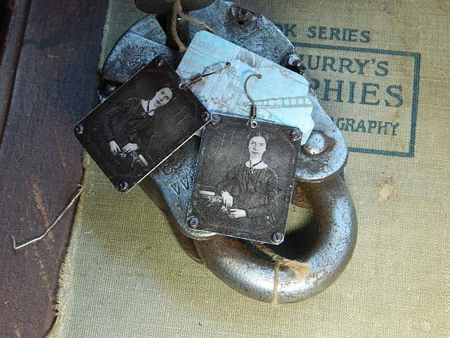 Emily Dickinson earrings mixed media jewelry literature literary Sarah Wood