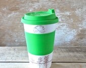 Ceramic Travel Mug, Green Growing Garden, Gardener Takeaway Tumbler,  Ready to Ship