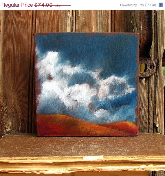SALE 20% OFF Original oil painting  rust red hills landscape thunderstorm clouds - Stormscape series eighteen