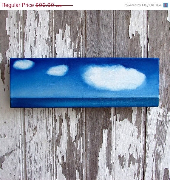 SALE 20% OFF Seascape original oil painting home decor wall art fluffy clouds abstract nautical teal blue ocean  - Latitude series six