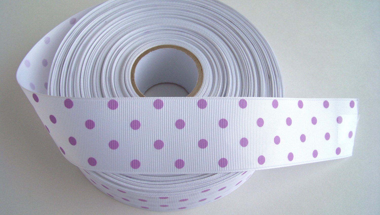 Ribbon Grossgrain White Purple Polka Dot 1.5 inches wide 2 yard pieces Africa Adoption Fundraiser