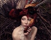 READY TO SHIP Jaw Dropping Fabulous Bird Wing Burgundy browns beaded gothic tribal gypsy drape coque headdress headpeice wig