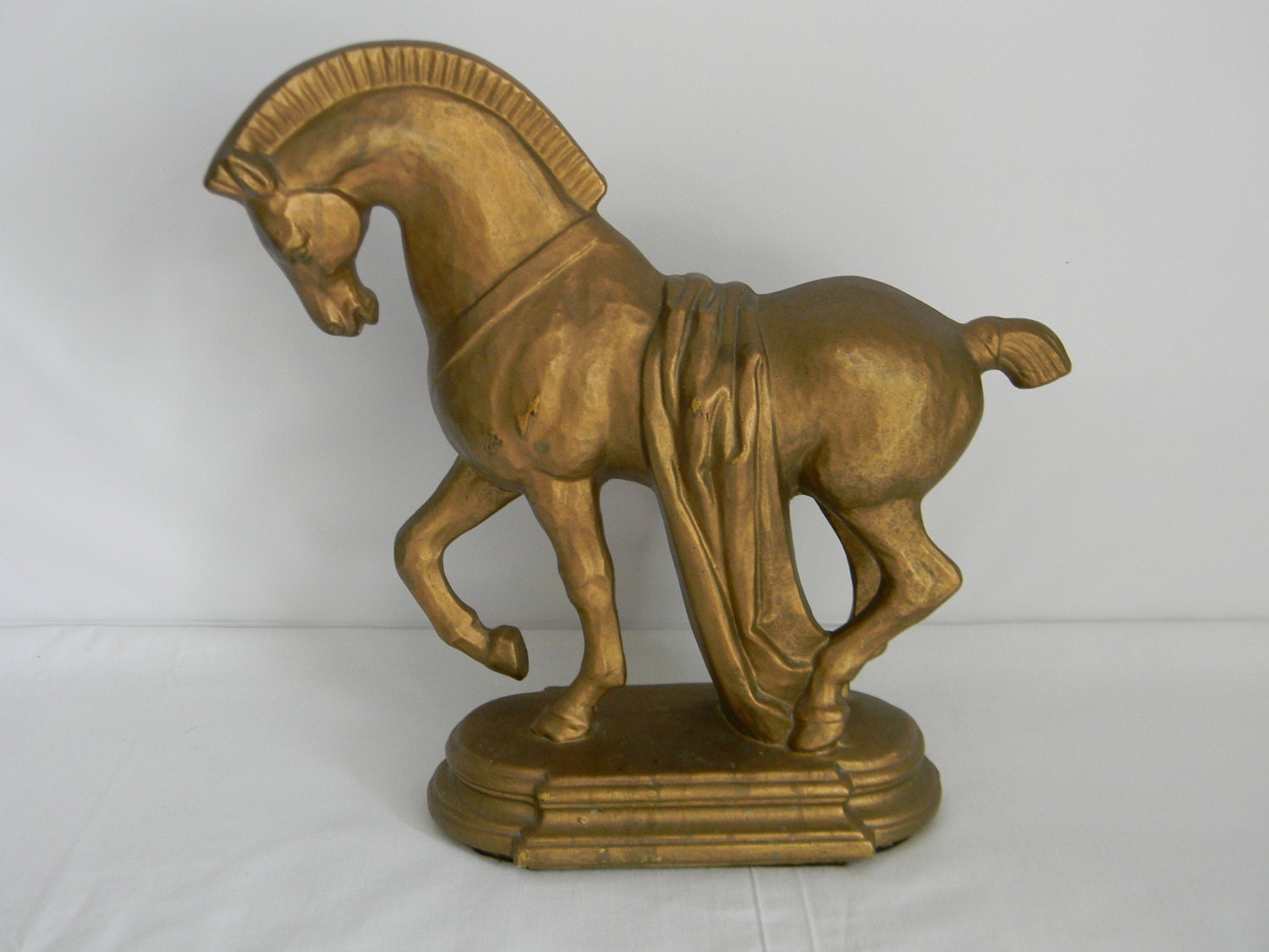 Vintage Lane and Co Greek Horse Statue Figure Home Decor Chalkware Van Nuys CA Gold Mid Century