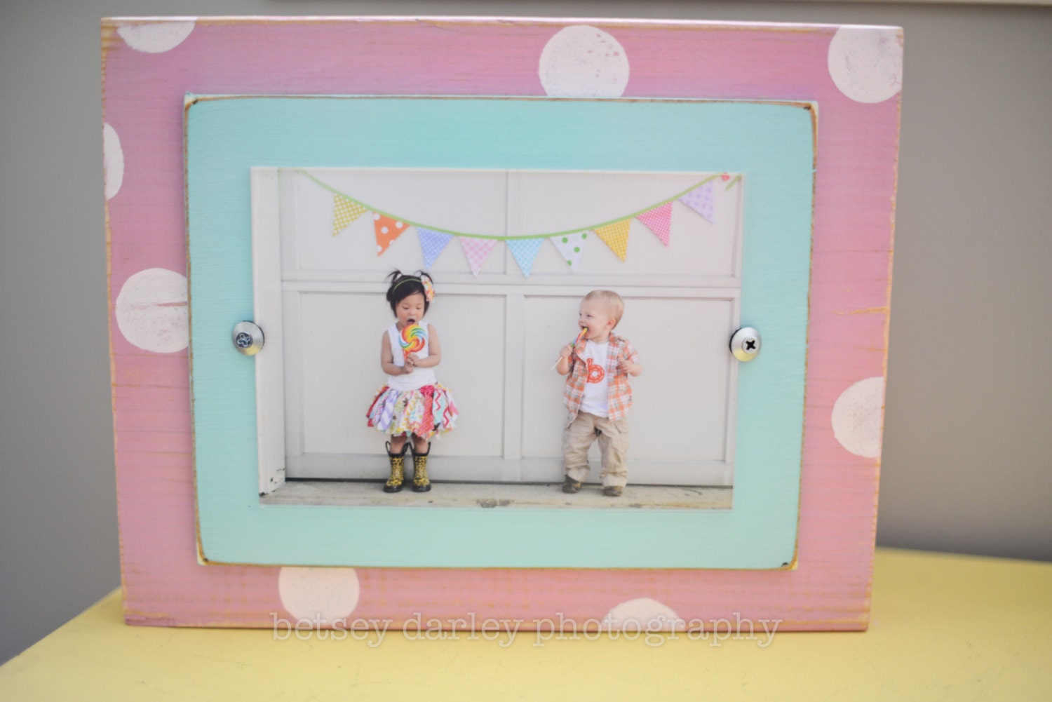 Chunky Pink Frame, Distressed Picture Frame, Nursery Frame, 5 x 7 Painted Wood Frame, Baby Shower