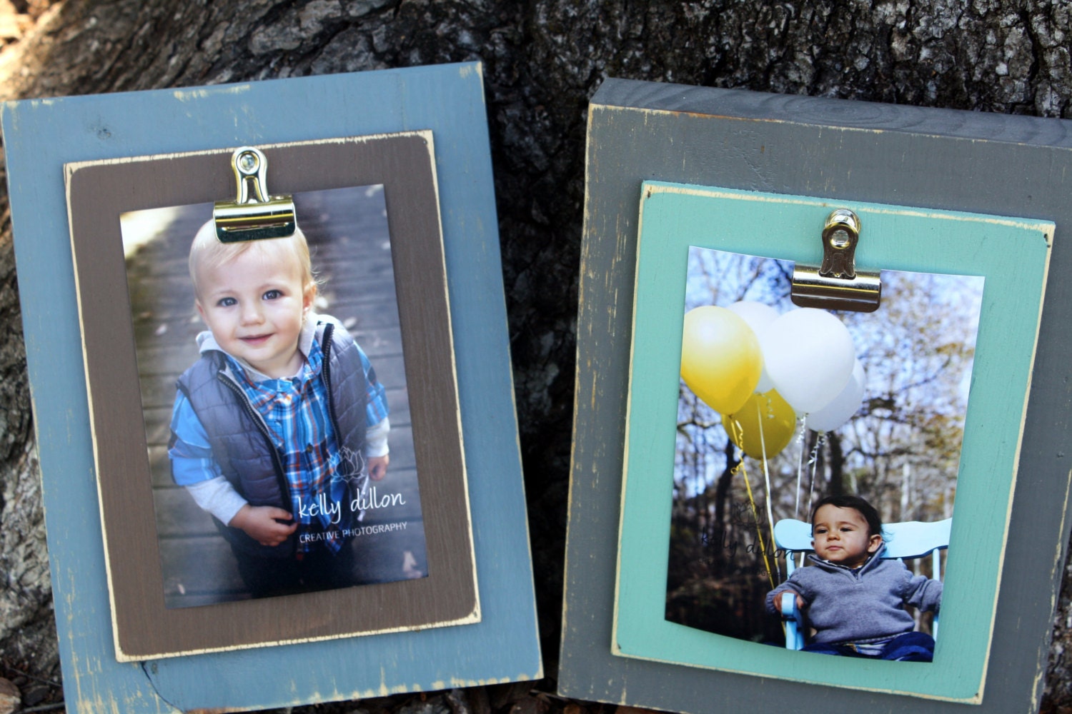 Set of Two Clip Frames - Distressed Picture Frame, 4x6 Picture Frame, clip frame, recipe holder, office organizers