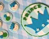Over 50-Piece Whimsical LIttle Prince Baby Prince Fondant Cake Topper Party Set - This is a Complete Set of Cake and Cupcake Topper Set