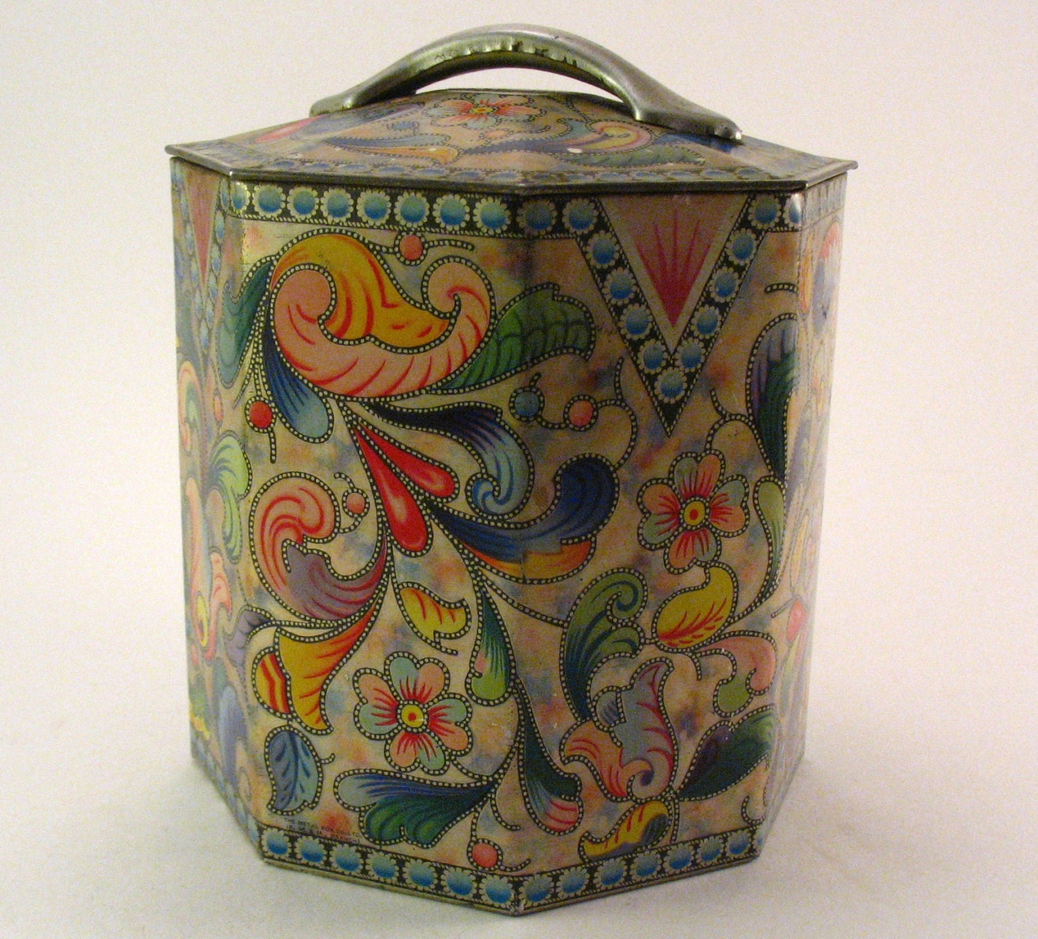 Toffee / Biscuit Tin - William Morris-style Print Octagonal Made in England