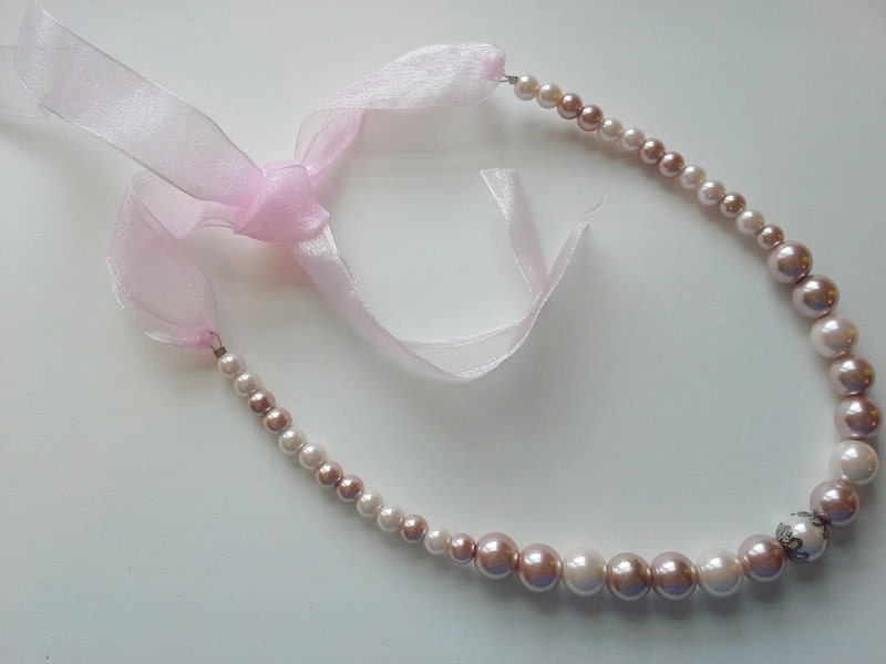 Glass pearl ribbon tie necklace, bridal necklace, bridal jewelry, chic wedding jewelry