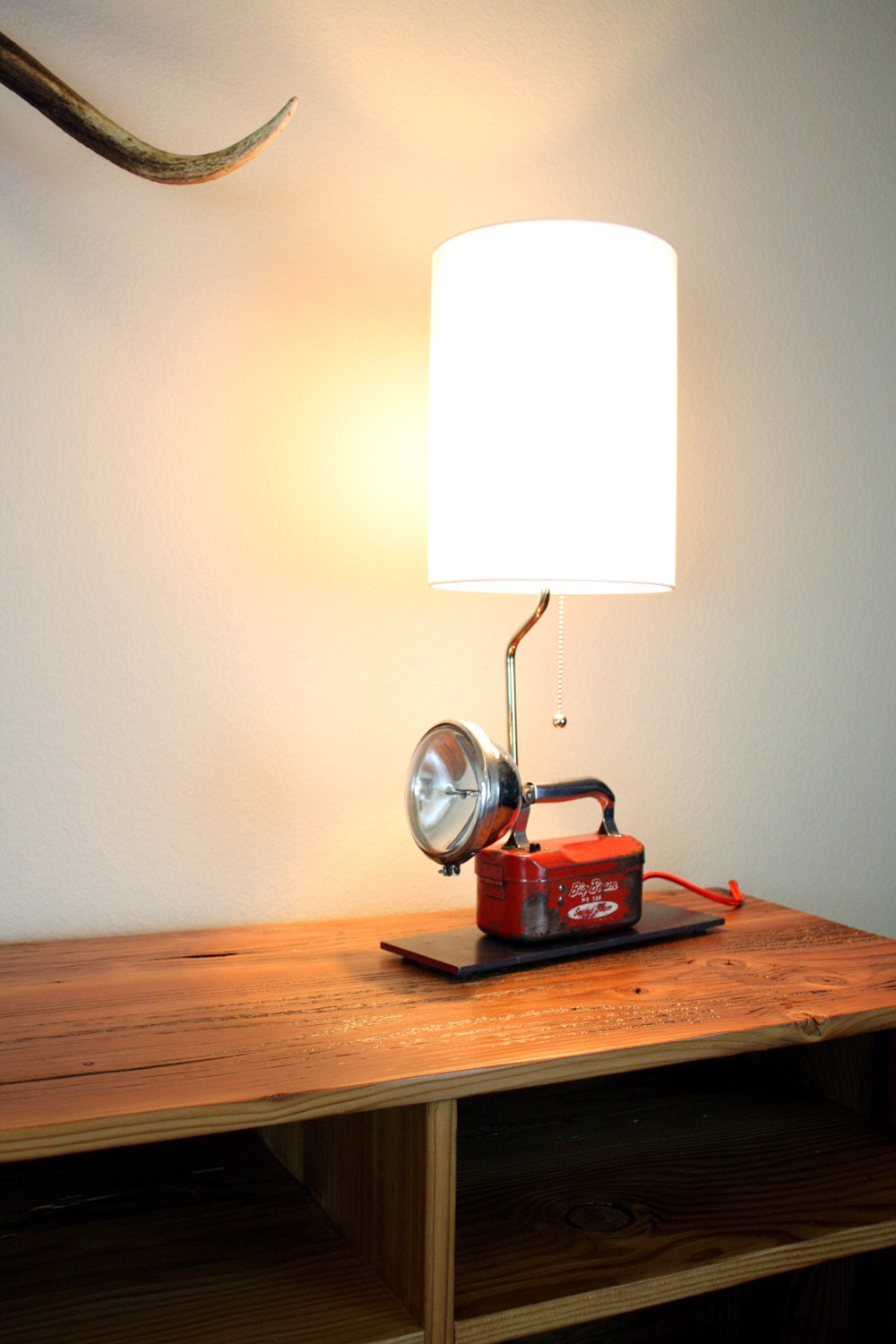 Industrial Lamps // Repurposed Lighting // Refurbished Vintage // Red & Chrome // Pair of Table Lamps