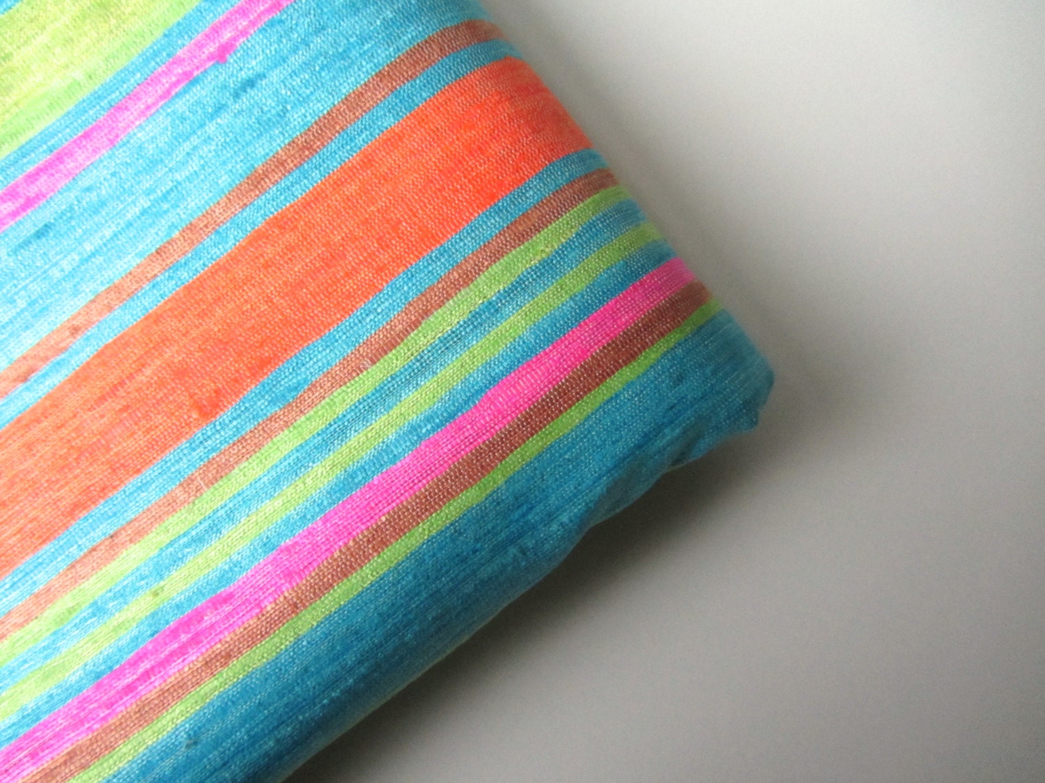 India silk blue orange green stripes hand loom fabric nr 61 fat quarter