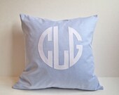 Applique Monogram Blue Oxford Pillow Cover