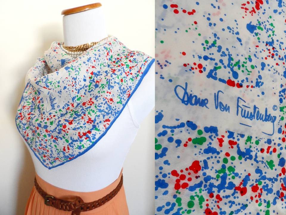 Vintage Diane von Fürstenberg DVF Silk Scarf Furstenberg Wrap Turban Abstract Print Hipster Headwrap Retro Preppy 70s 80s Baars & Beards