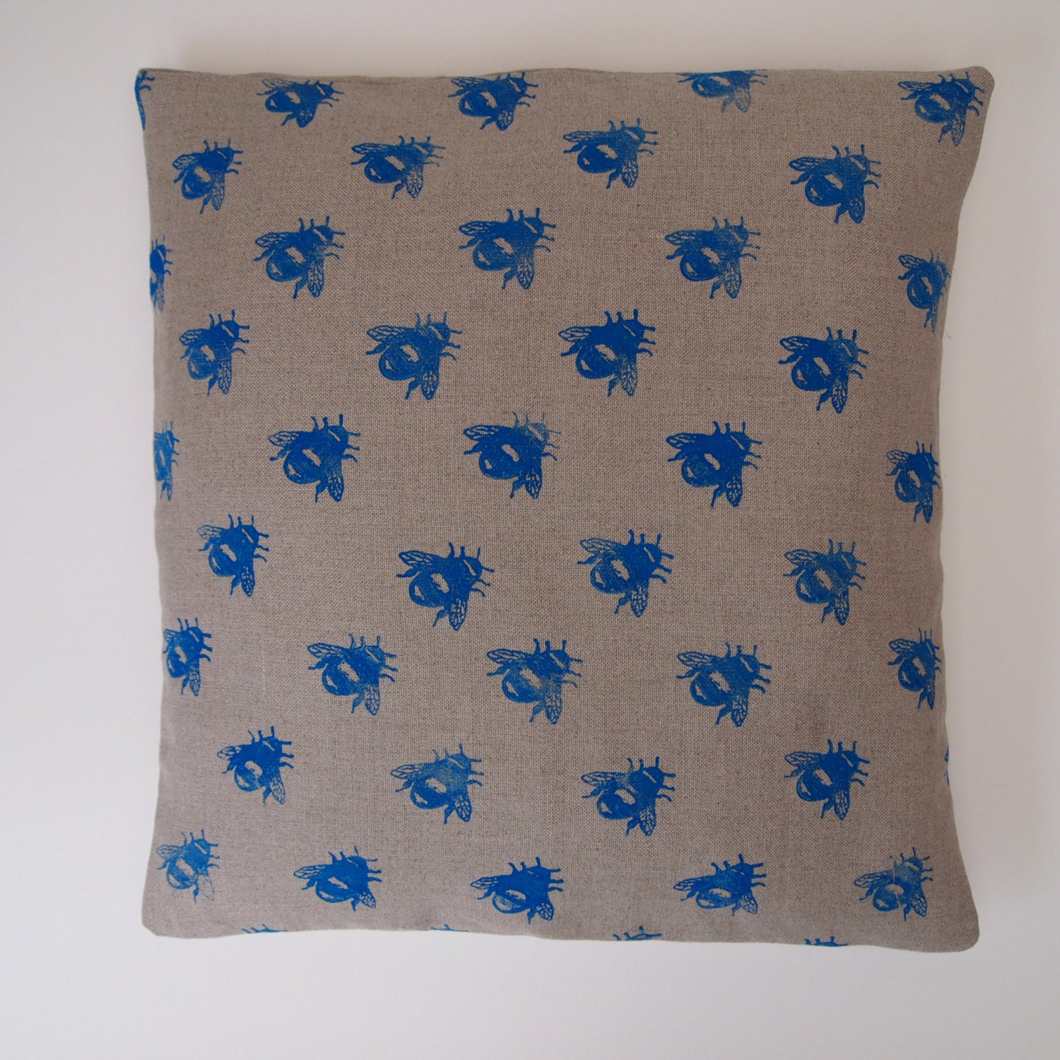Natural organic linen hand printed bee pillow cushion