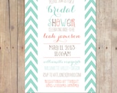 Whimsical Mint Chevron Bridal Shower Invitation Baby Shower Invite Printable OR Printed Card