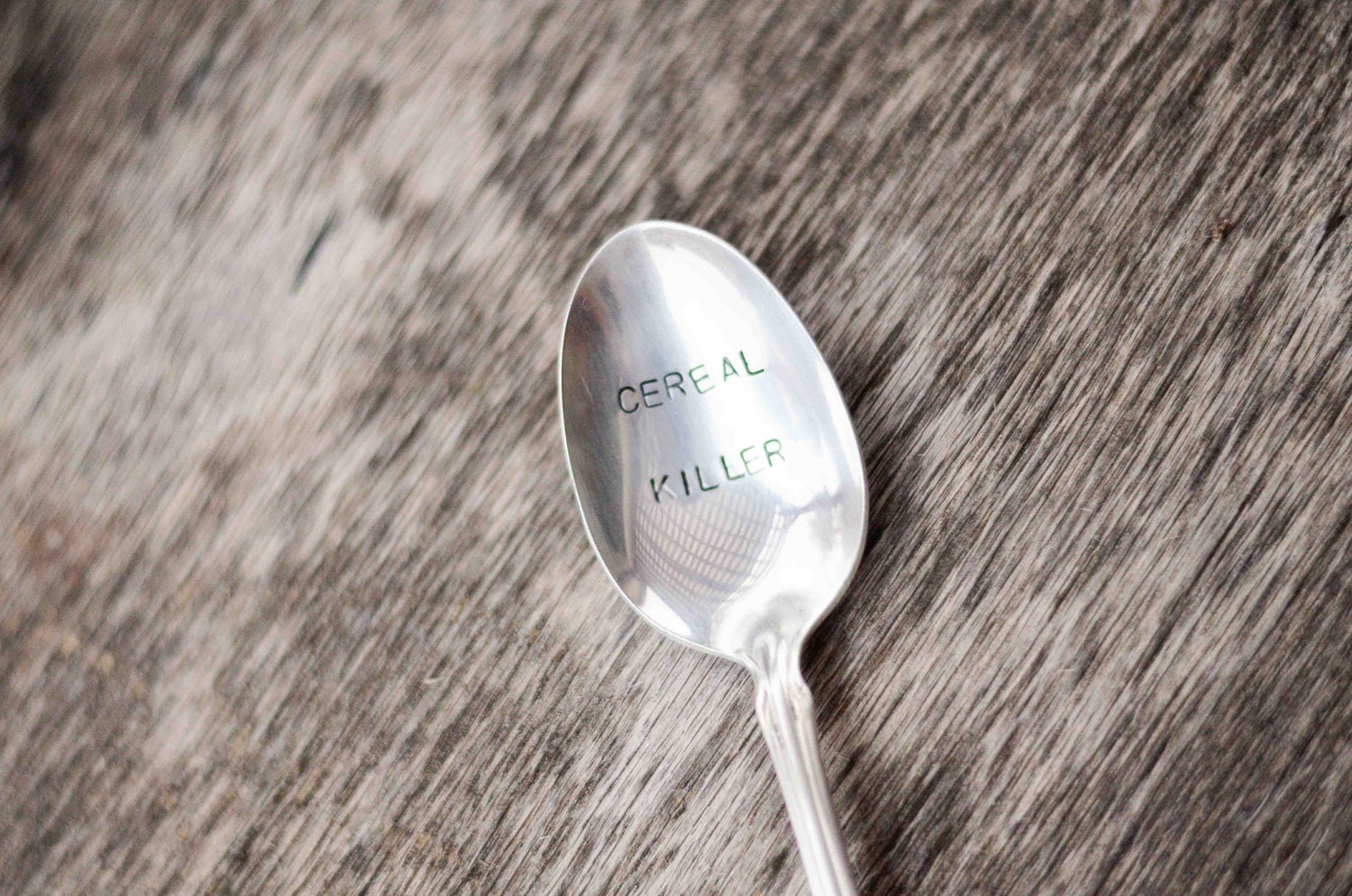 CEREAL KILLER - upcycled spoon, silver plated, recycled, hand-stamped