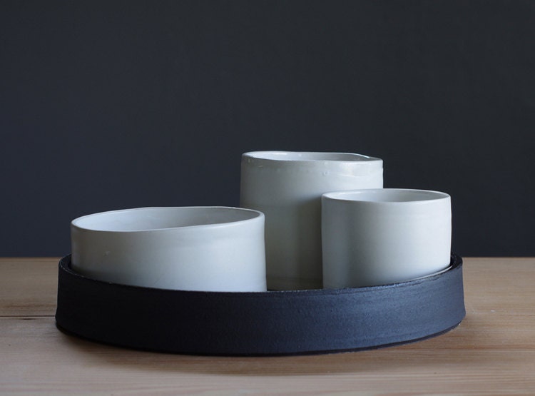 MTO black and white nesting set . modern pottery minimal design by vitrifiedstudio