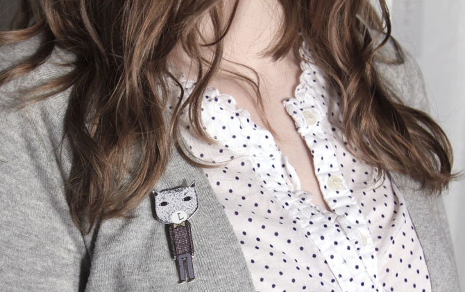 Animal Brooch - Plastic Brooch - Mr. Cat Illustrated Brooch