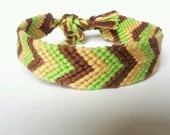 Chevron Bracelet, Friendship Bracelet - Brown, Cream, Bright Green