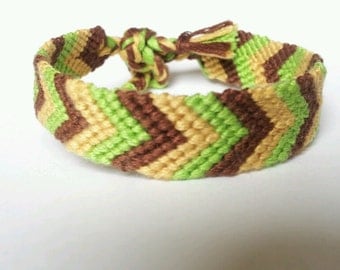 Chevron Bracelet, Friendship Bracelet - Brown, Cream, Bright Green